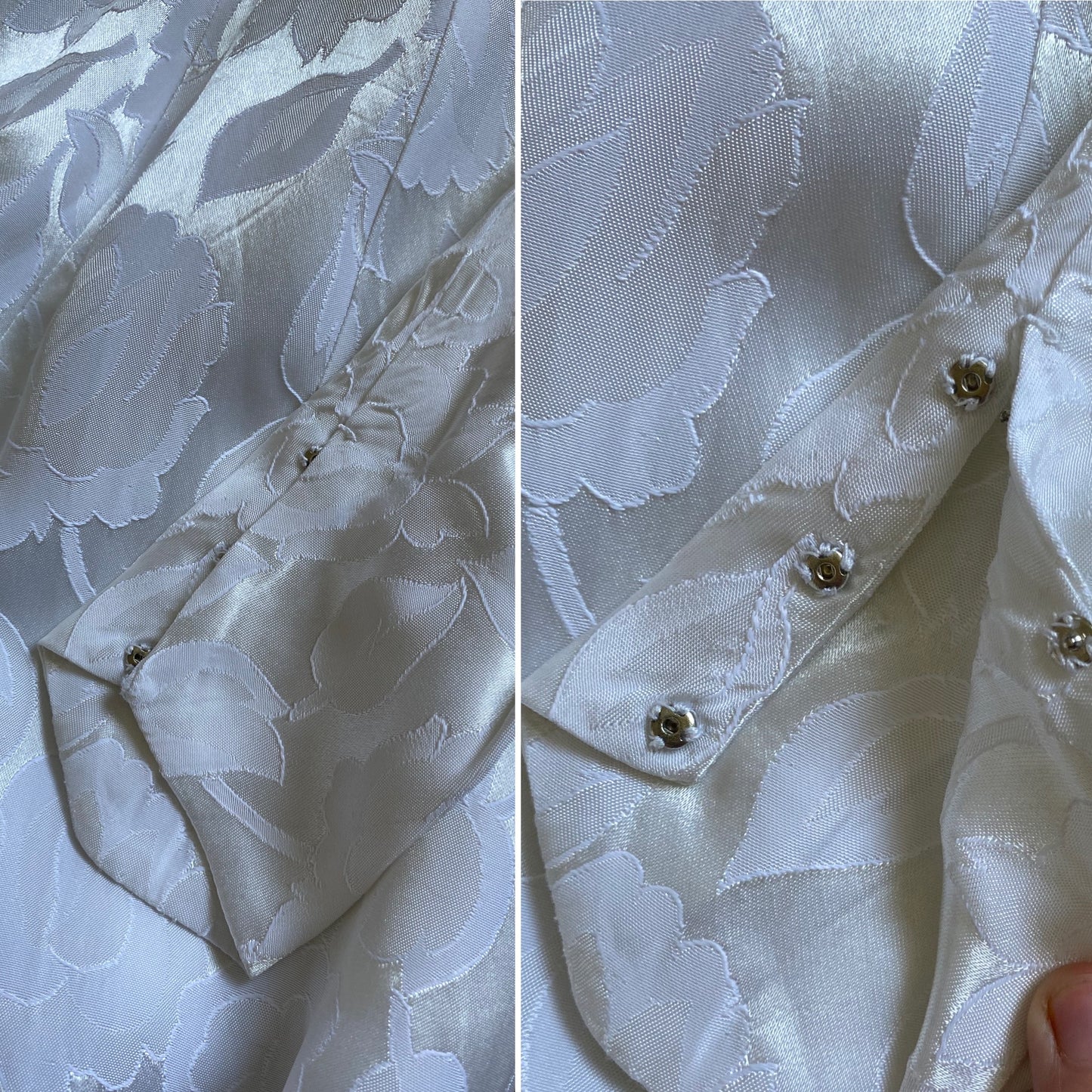 70s white damask floral long sleeve wedding dress uk 8-10