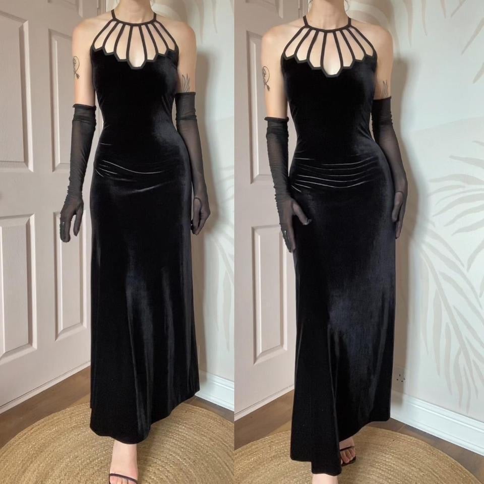Gina Bacconi black velvet evening gown UK 10/12