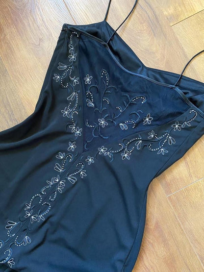 Black Vintage Dave & Johnny Floral embroidered Gown UK 12