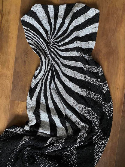 Black & white Kaleidoscope beaded strapless evening dress UK 12 & 14 available