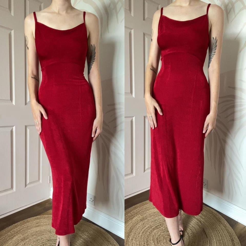 Vintage Ann Summers red stretch slip dress UK 10-12 & 14-16