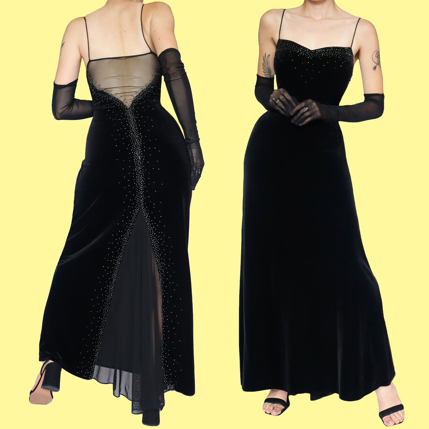 Black Betsy & Adam velvet beaded evening dress UK 14-16