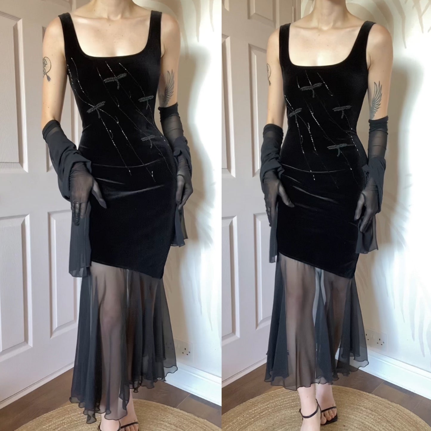 Joseph Ribkoff Black Velvet Beaded Dress & Shawl UK 12