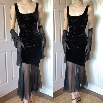 Joseph Ribkoff Black Velvet Beaded Dress & Shawl UK 12
