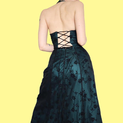 Morgan & Co teal halter neck evening dress UK 10