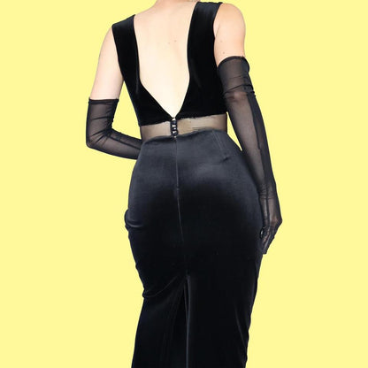 Frank Usher velvet sheer evening dress UK 12-14