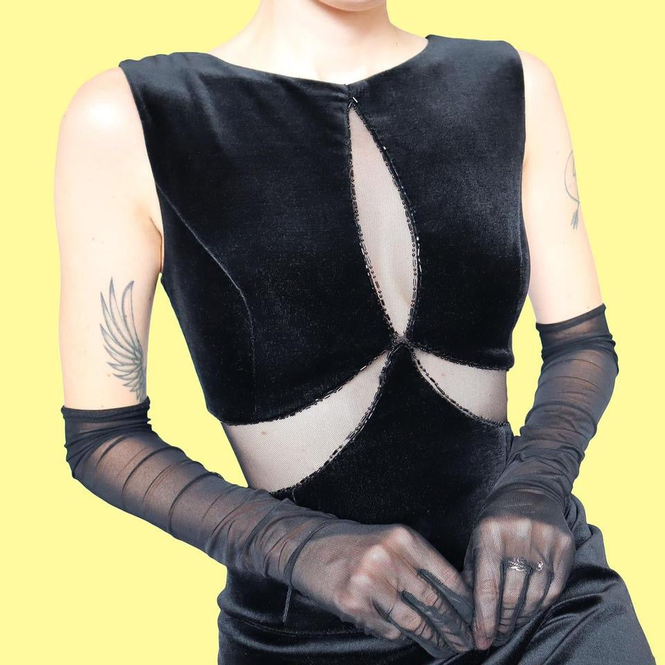 Frank Usher velvet sheer evening dress UK 12-14