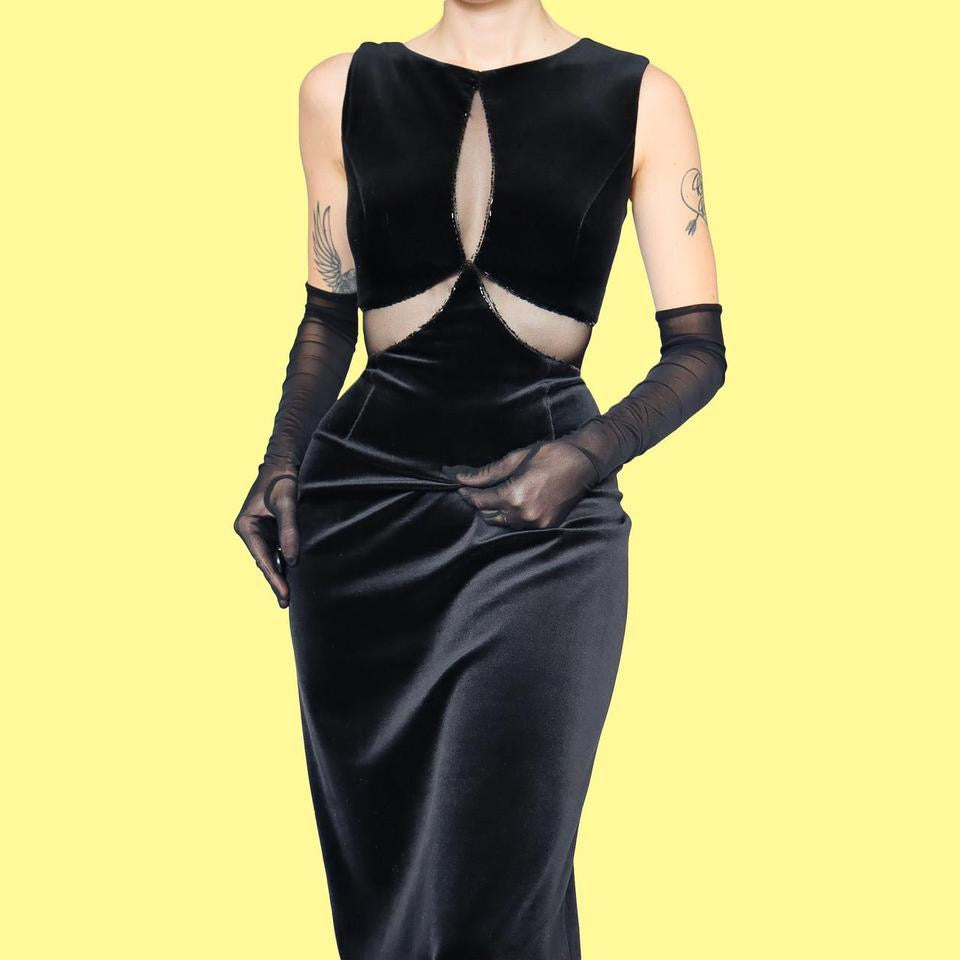 Frank Usher velvet sheer evening dress UK 12-14