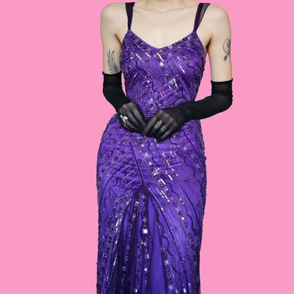 Purple sequin evening dress UK 10