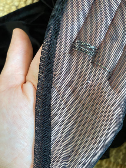 Black velvet beaded evening dress UK 14