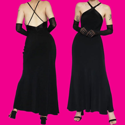 Chic black high neck evening dress UK 12