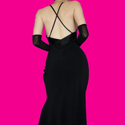 Chic black high neck evening dress UK 12