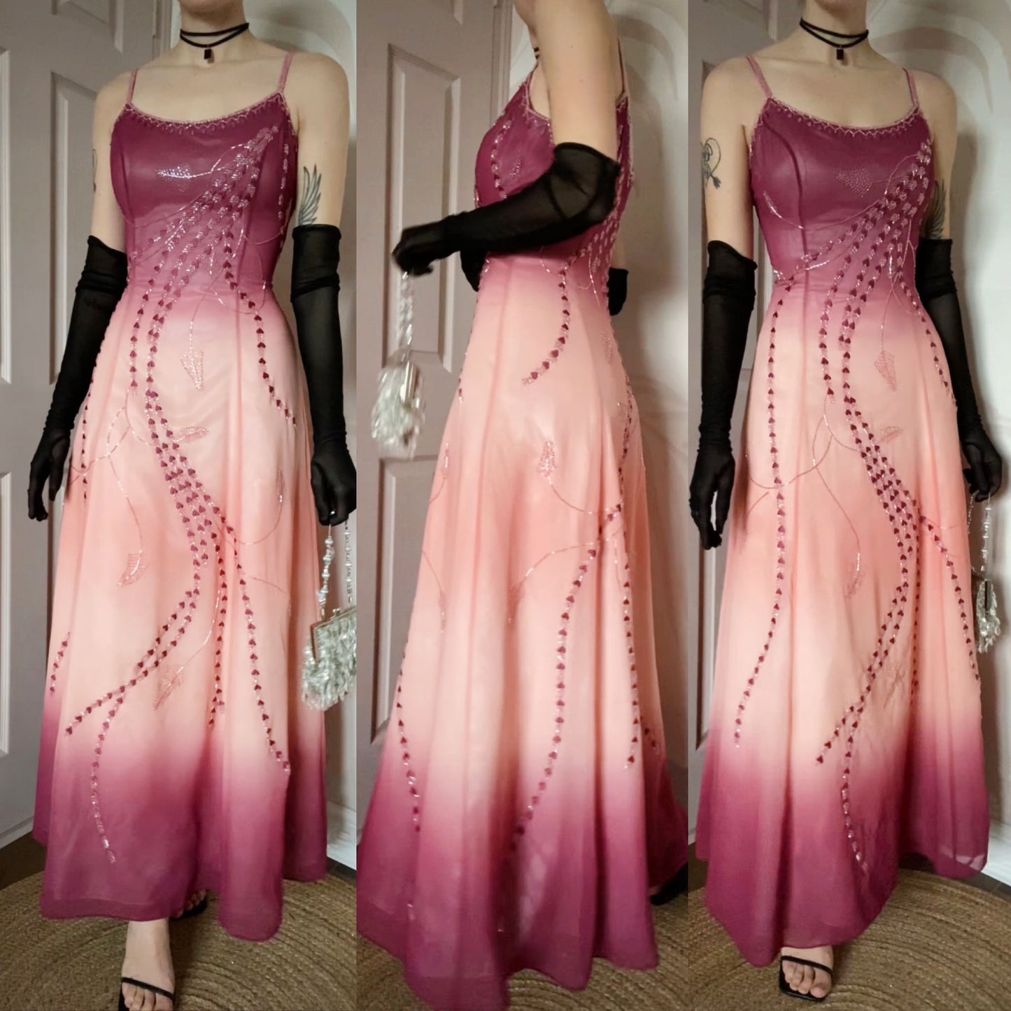 Jora peach & purple ombré beaded prom dress UK 12