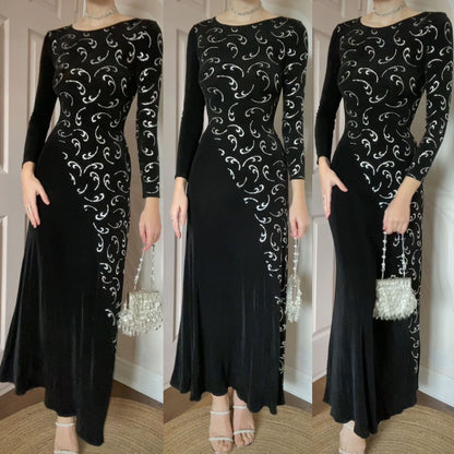 Bernshaw black stretch glitter long sleeve evening dress UK 10