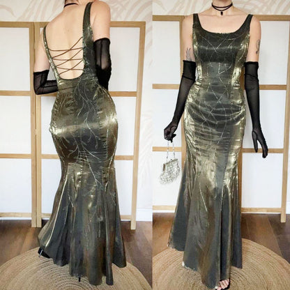 Christine Elizabeth iridescent green beaded gown UK 12