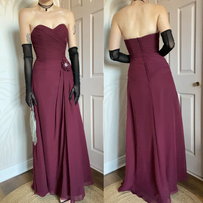 Burgundy Romantica strapless evening dress UK 8-10