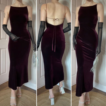 Burgundy petite velvet stretch evening dress UK 10