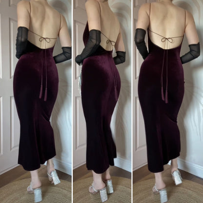 Burgundy petite velvet stretch evening dress UK 10