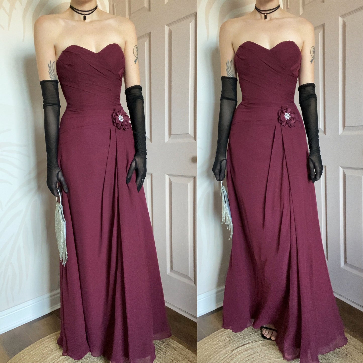 Burgundy Romantica strapless evening dress UK 8-10
