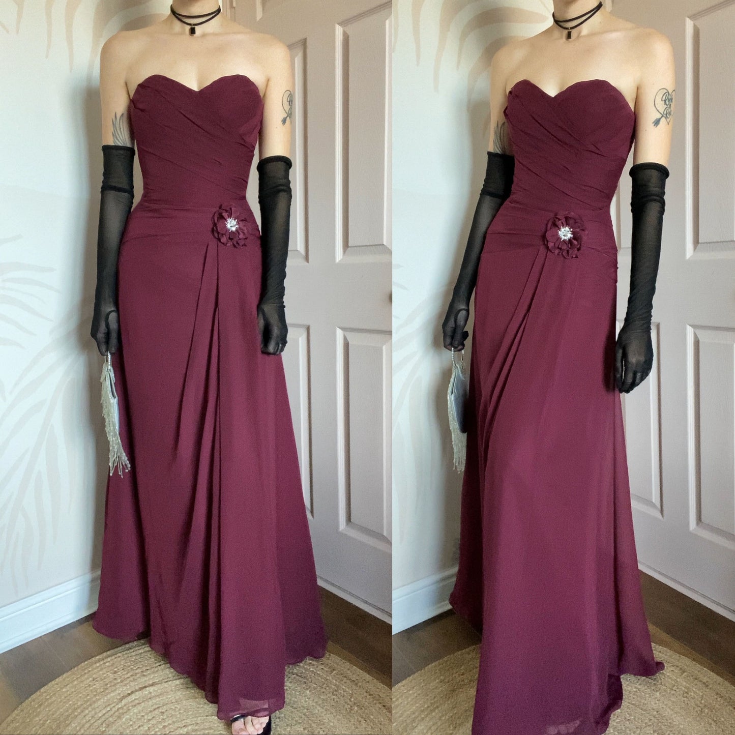 Burgundy Romantica strapless evening dress UK 8-10