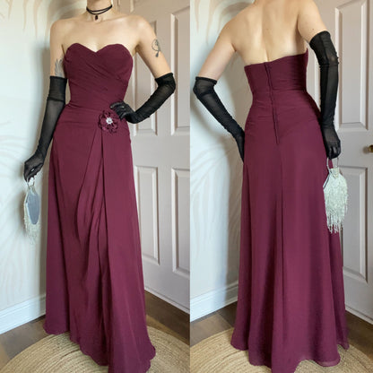 Burgundy Romantica strapless evening dress UK 8-10