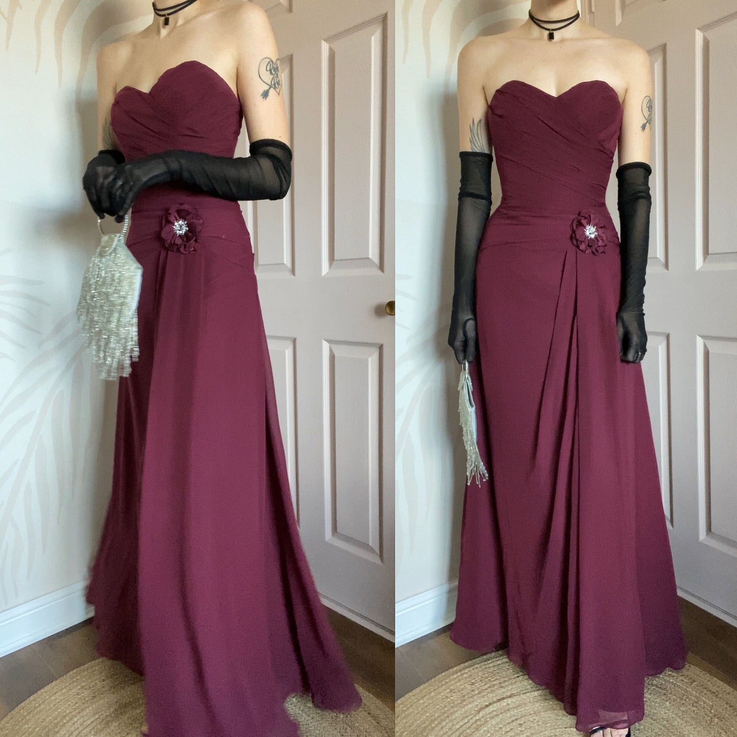 Burgundy Romantica strapless evening dress UK 8-10