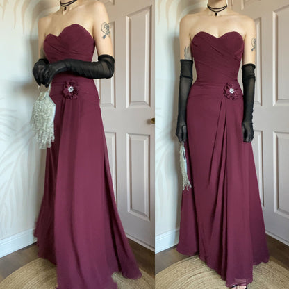 Burgundy Romantica strapless evening dress UK 8-10