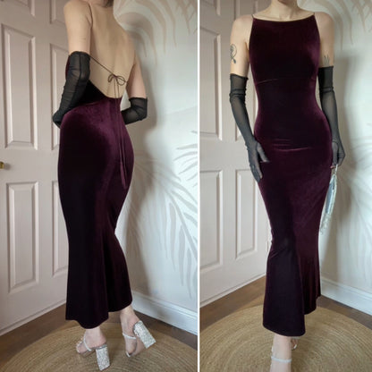Burgundy petite velvet stretch evening dress UK 10
