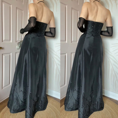 Christine Elizabeth black strapless a-line prom dress UK 14