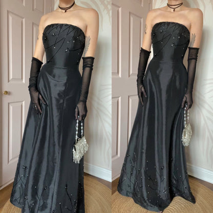 Christine Elizabeth black strapless a-line prom dress UK 14