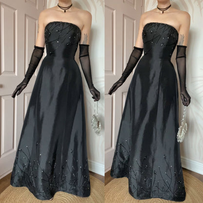 Christine Elizabeth black strapless a-line prom dress UK 14