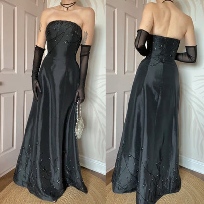 Christine Elizabeth black strapless a-line prom dress UK 14