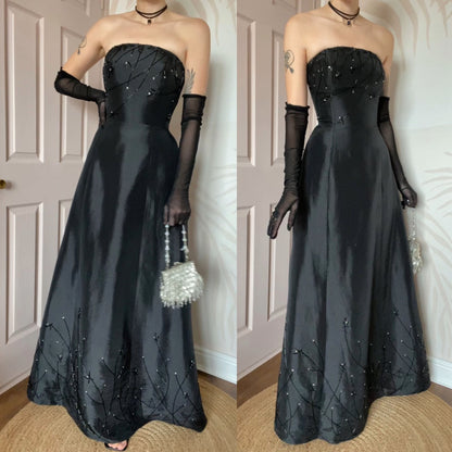 Christine Elizabeth black strapless a-line prom dress UK 14