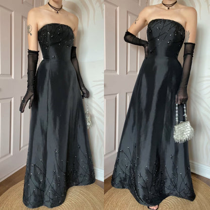 Christine Elizabeth black strapless a-line prom dress UK 14