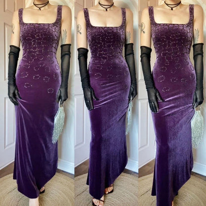 Frank Usher purple velvet beaded gown UK 16