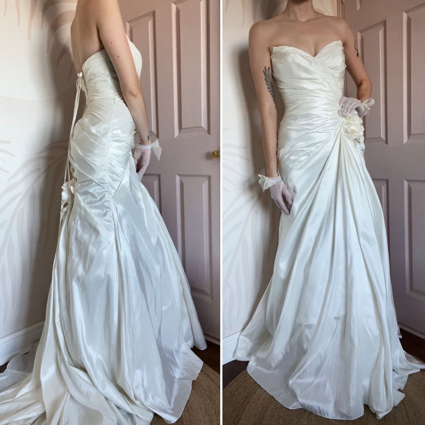 Draped strapless Veromia wedding gown UK 12
