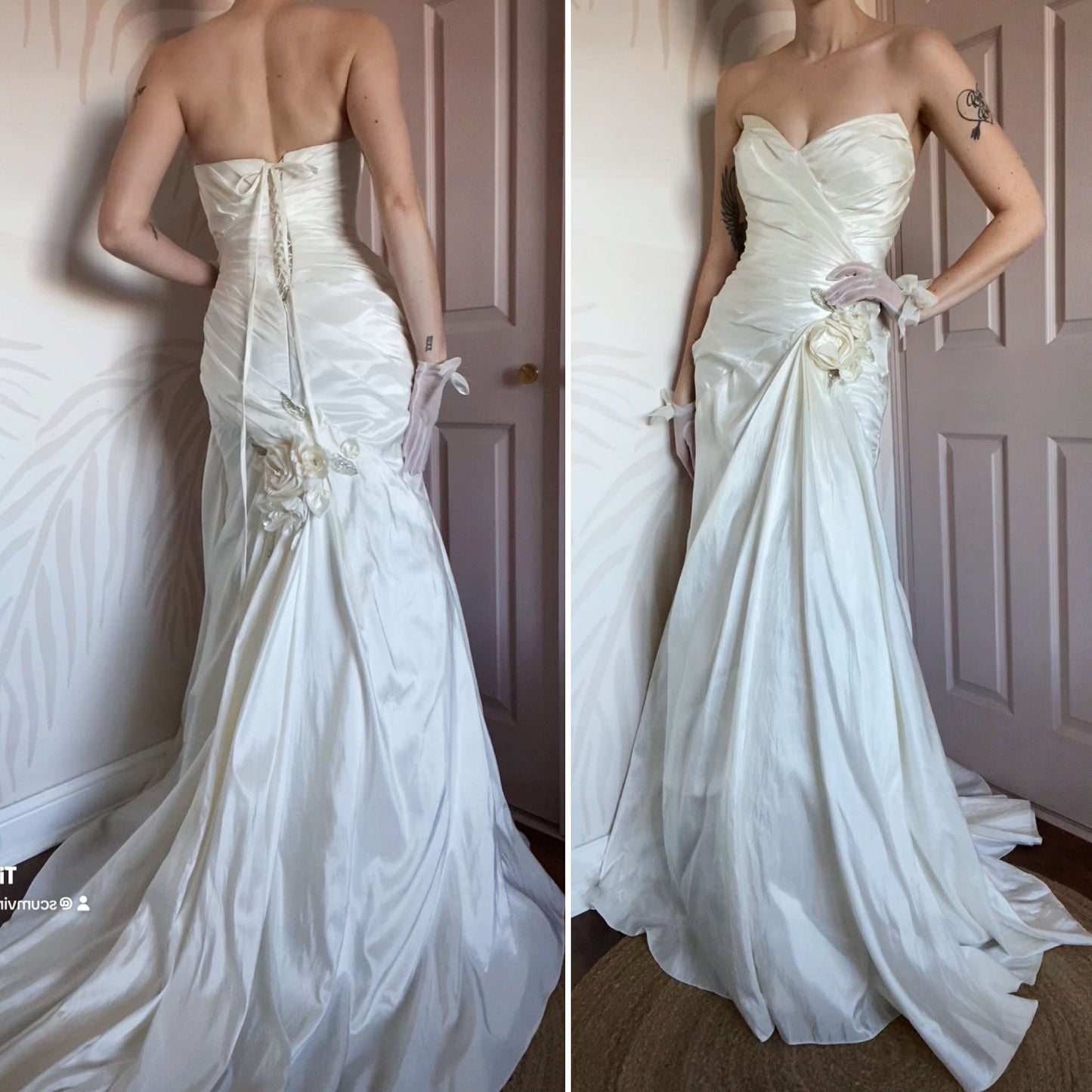 Draped strapless Veromia wedding gown UK 12