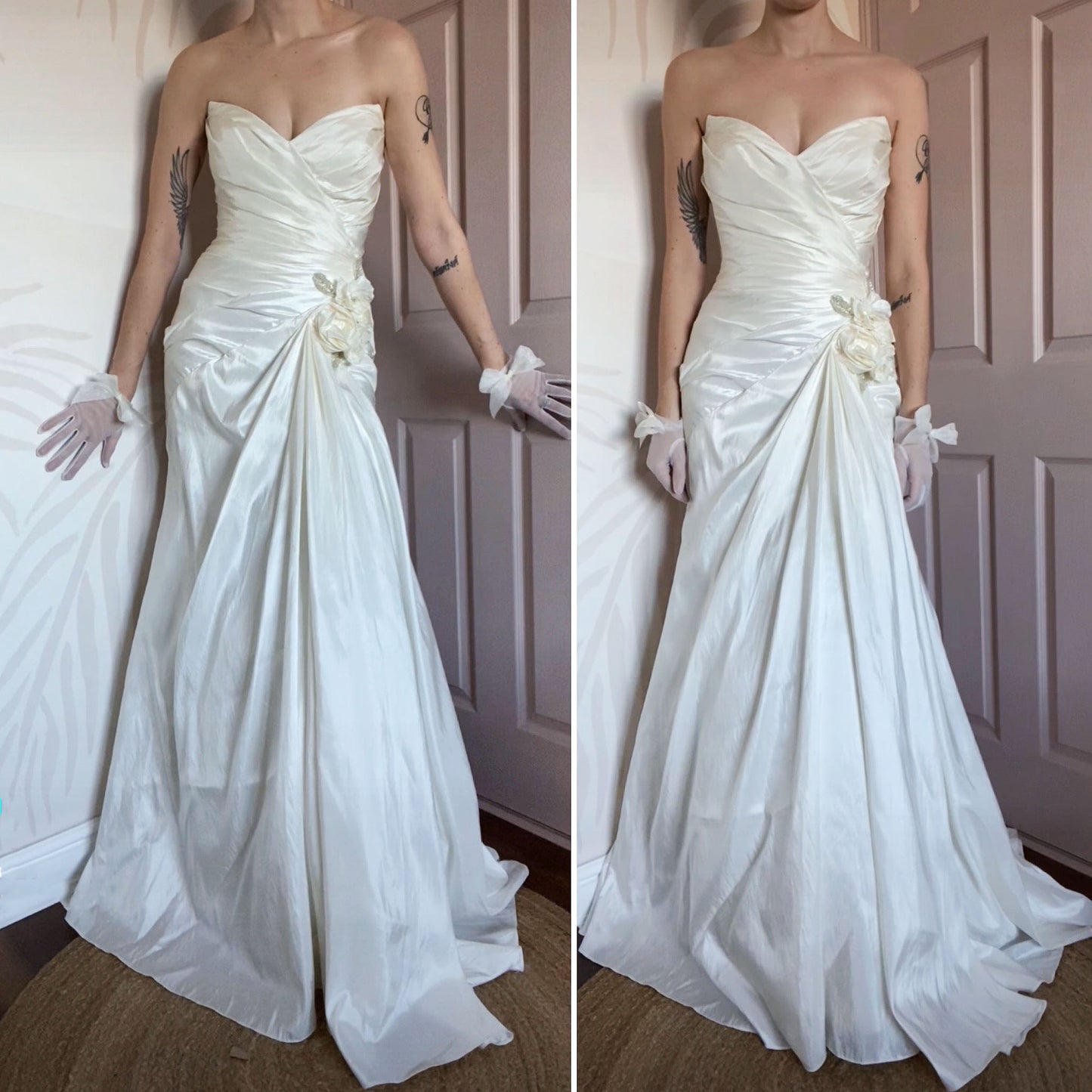 Draped strapless Veromia wedding gown UK 12