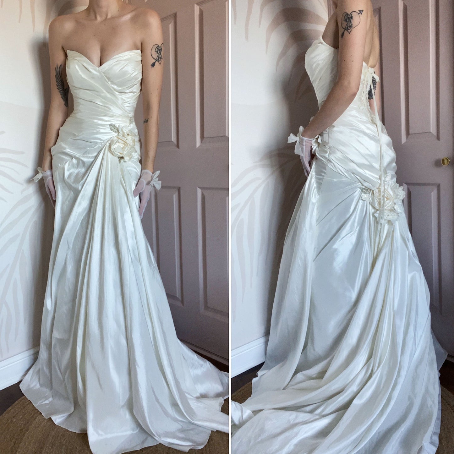Draped strapless Veromia wedding gown UK 12