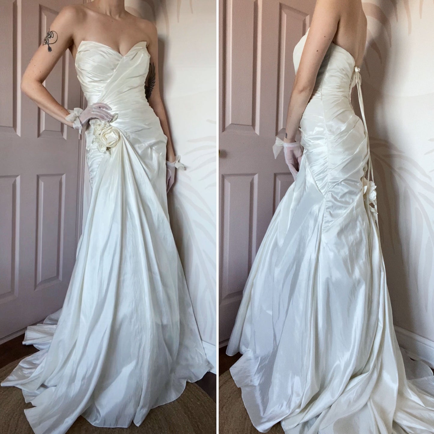 Draped strapless Veromia wedding gown UK 12