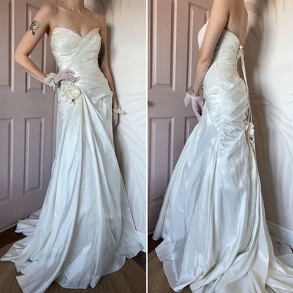 Draped strapless Veromia wedding gown UK 12