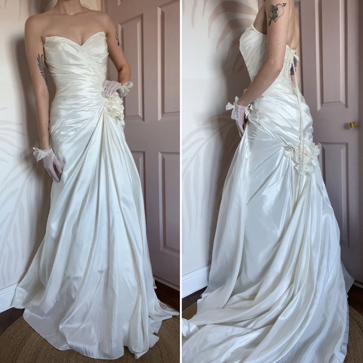 Draped strapless Veromia wedding gown UK 12
