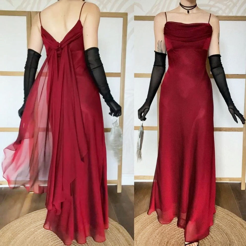 Tiffanys red chiffon evening prom dress UK 12