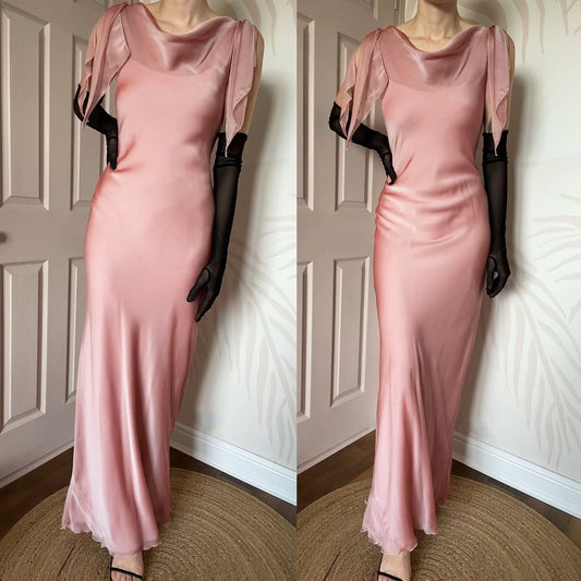 Dusky pink chiffon evening gown UK 10