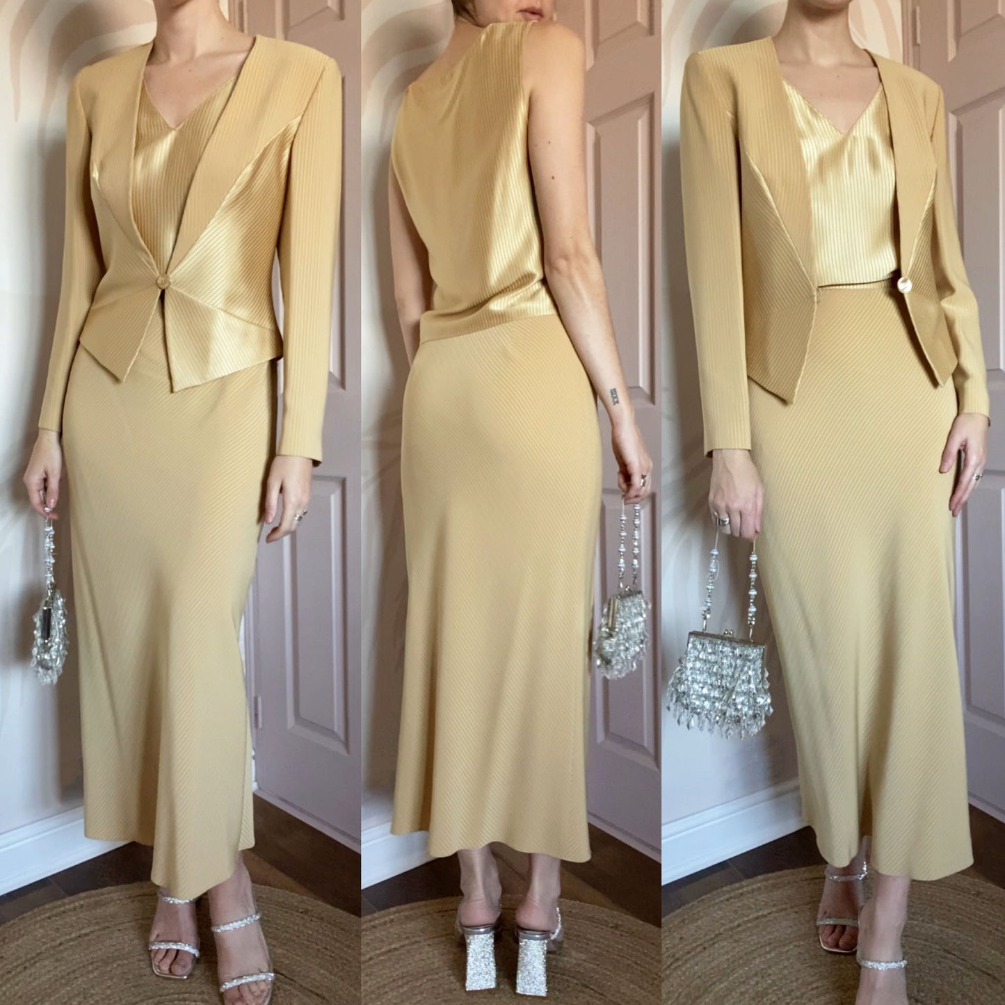 Dusk gold 3 piece top/skirt & blazer suit UK 10