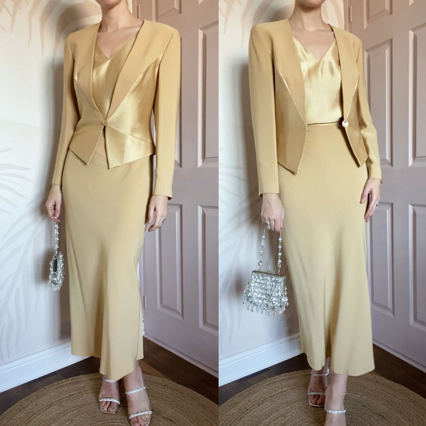 Dusk gold 3 piece top/skirt & blazer suit UK 10