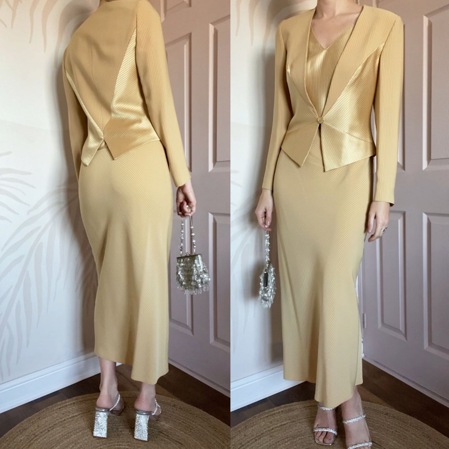 Dusk gold 3 piece top/skirt & blazer suit UK 10