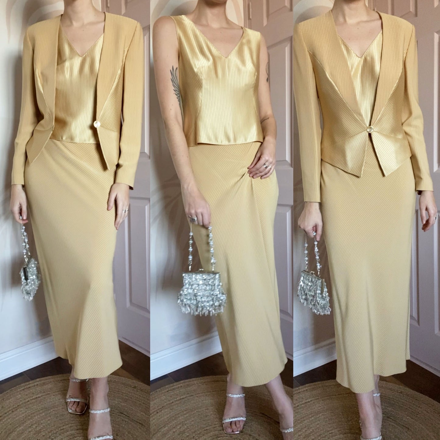 Dusk gold 3 piece top/skirt & blazer suit UK 10