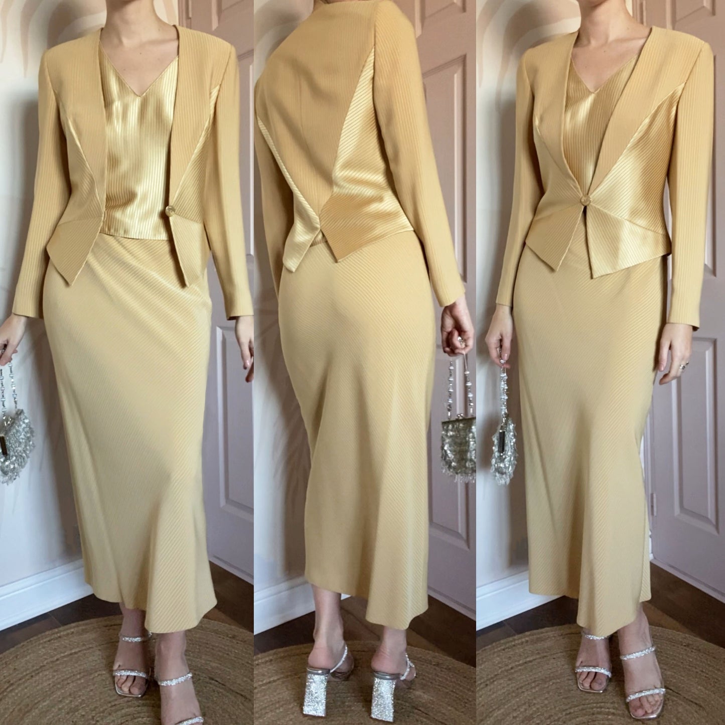 Dusk gold 3 piece top/skirt & blazer suit UK 10