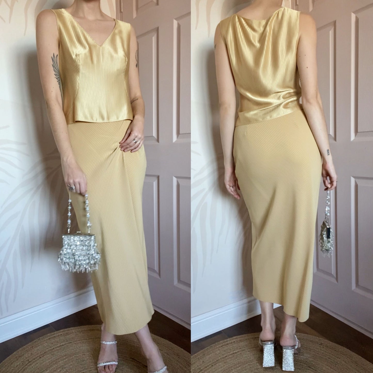 Dusk gold 3 piece top/skirt & blazer suit UK 10